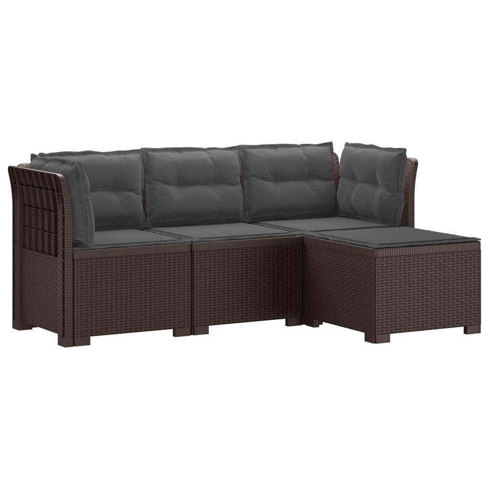 Canapé de jardin 4 places avec coussins style rotin pp marron