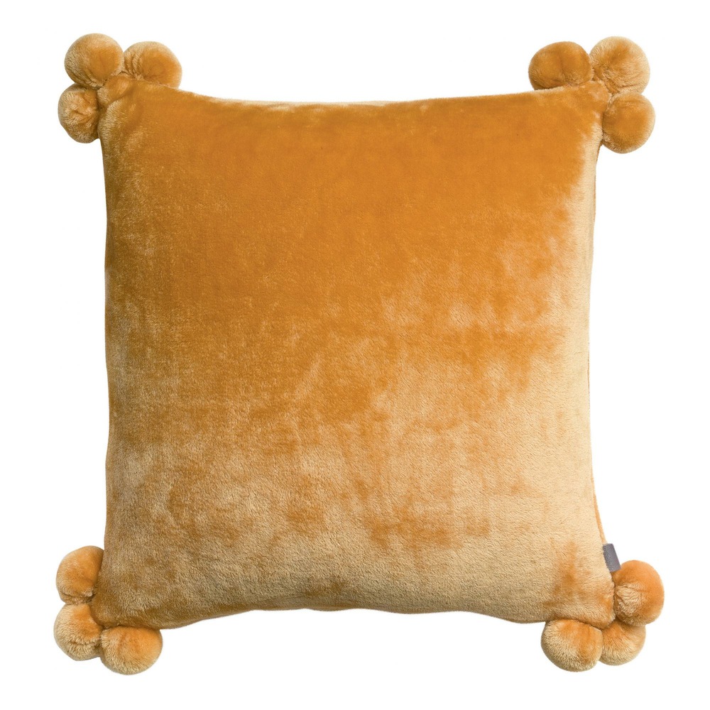 Coussin tender pompons ocre 45 x 45 cm