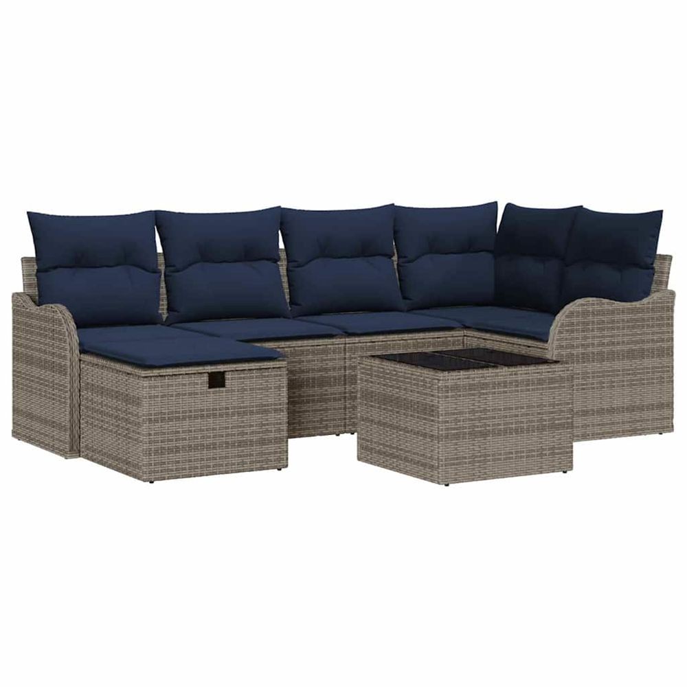 Ensemble de canapé de jardin 7 pc gris et marine polyrotin