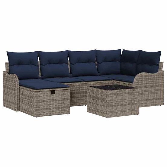Ensemble de canapé de jardin 7 pc gris et marine polyrotin