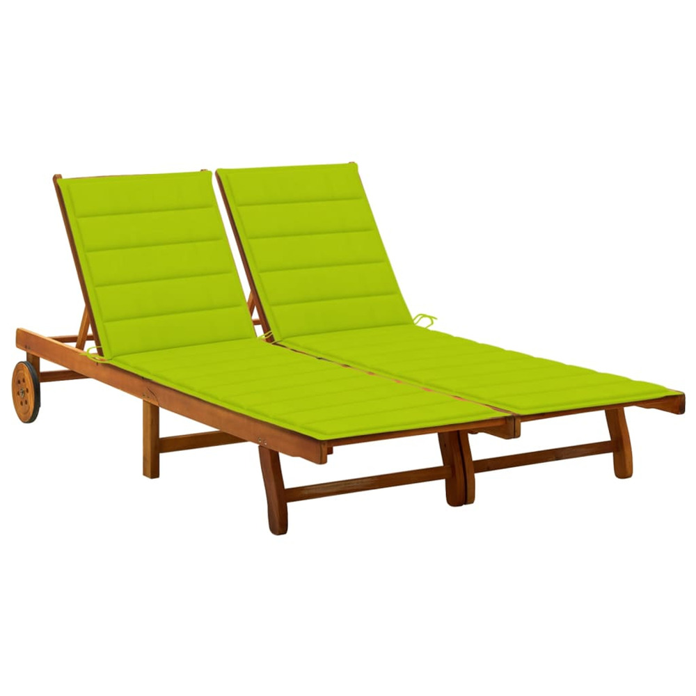 Chaise longue de jardin 2 places avec coussins acacia solide bain de soleil