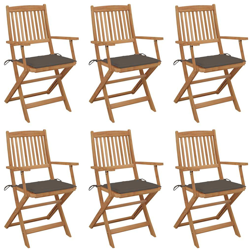 Chaises pliables de jardin lot de 6 avec coussins bois d'acacia