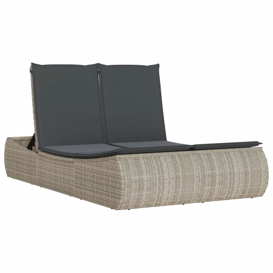 Chaise longue double avec coussins gris clair résine tressée bain de soleil