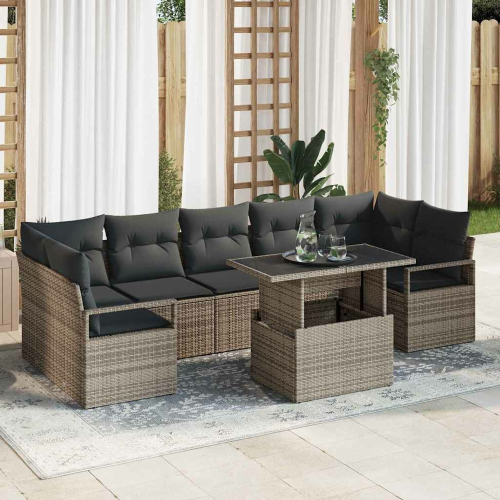 Ensemble de canapé de jardin 8 pcs gris poly rotin