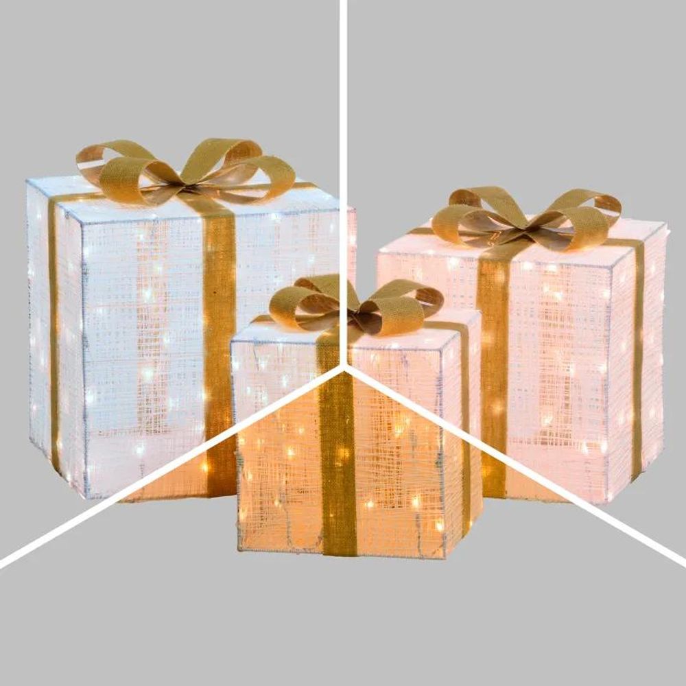 Lot 3 paquets cadeaux lumineux 3d h40/35/30cm 240 led dual blanc chaud/froid ip44 lotti