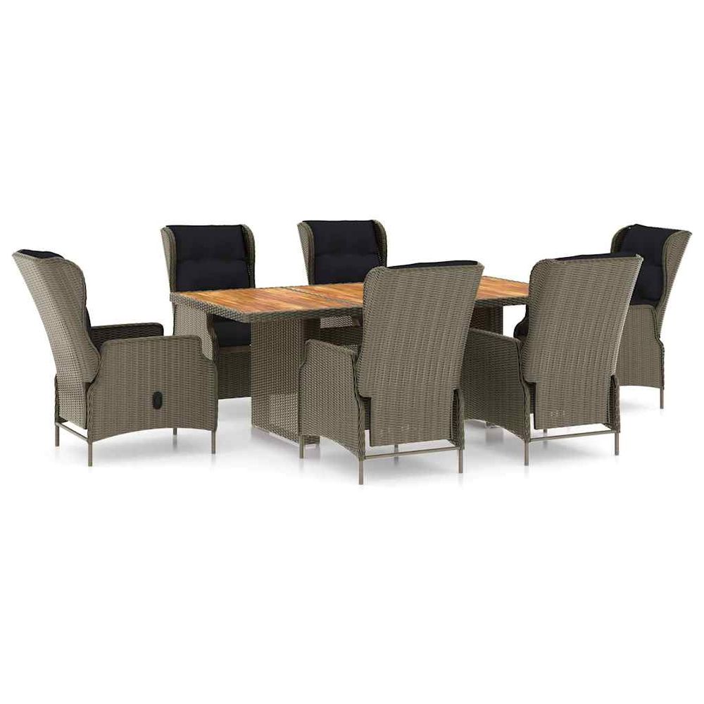 Ensemble à manger d'extérieur et coussins 7 pcs résine tressée