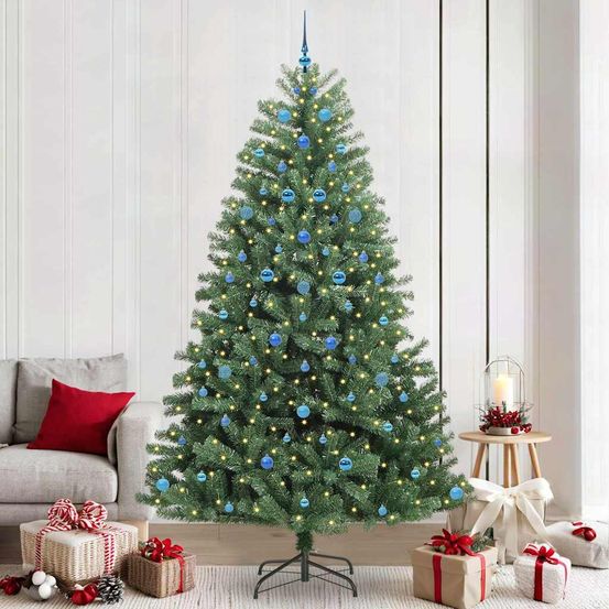 Arbre de noël majestueux 2.4m pour intérieur/extérieur, avec guirlande led 8 modes et boules