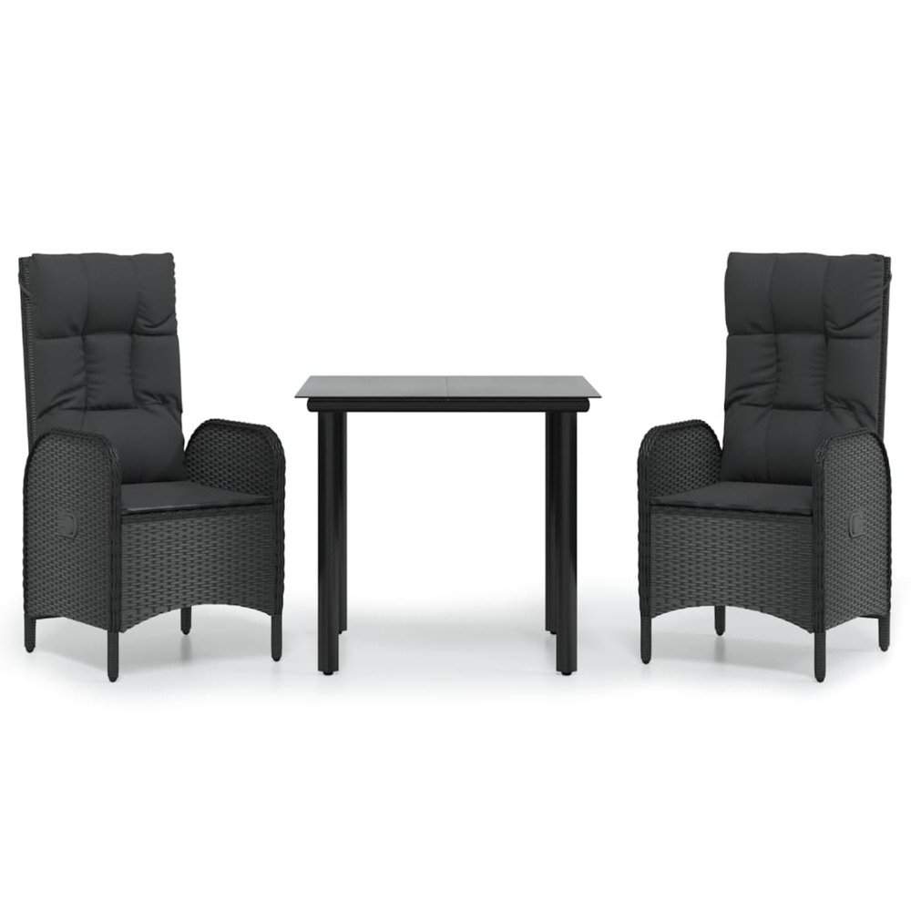 Ensemble à manger de jardin avec coussins 3 pcs noir