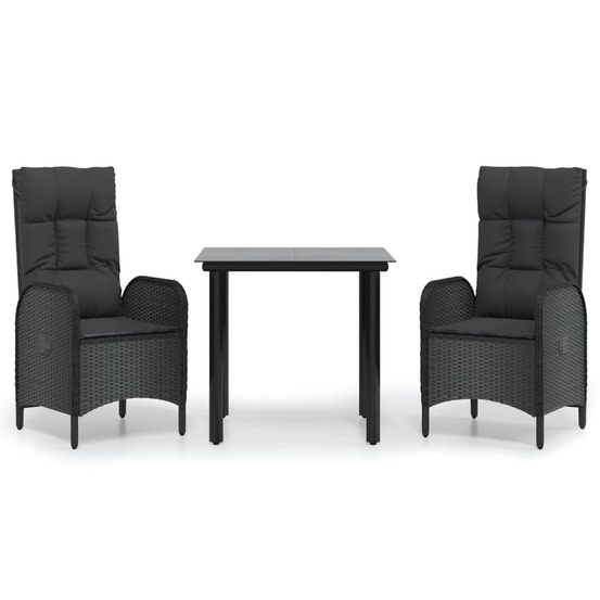 Ensemble à manger de jardin avec coussins 3 pcs noir