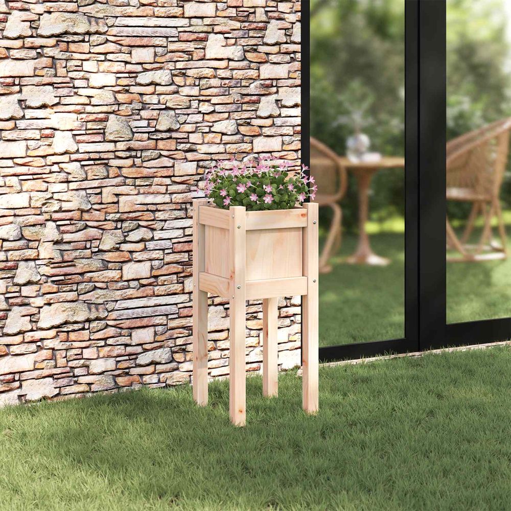 Jardinière haute colonne en pin massif naturel – bac à fleurs moderne gain de place pour balcon et entrée – 31x70cm marron