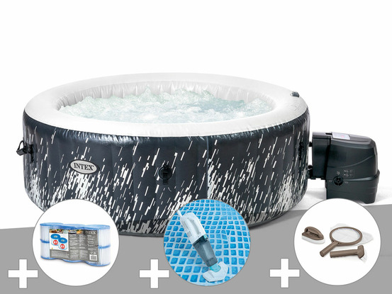 Kit spa gonflable purespa galaxie rond bulles avec led 4 places + 6 filtres + a