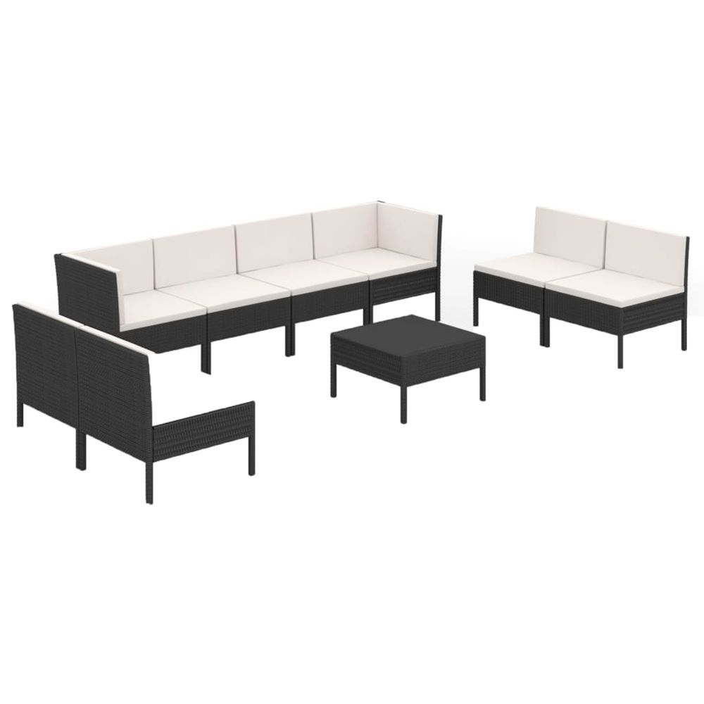 Salon de jardin 9 pcs avec coussins résine tressée noir