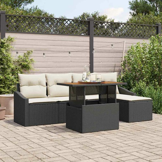Ensemble de canapé de jardin 6 pcs noir poly rotin