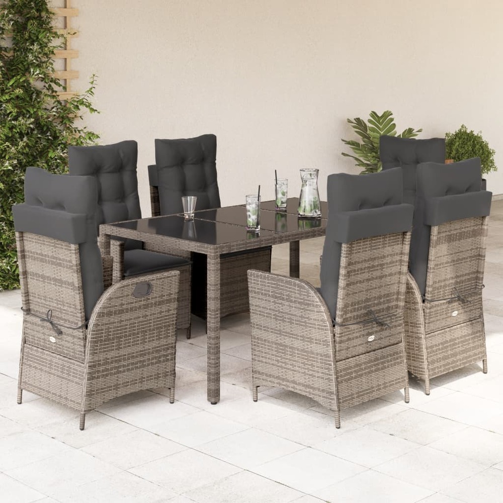 Ensemble à manger de jardin et coussins 7 pcs gris rotin