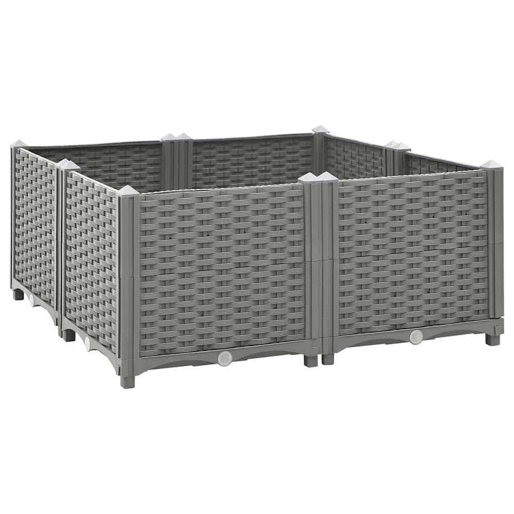 Carré potager 80x80cm en polypropylène aspect rotin pour potager urbain gris