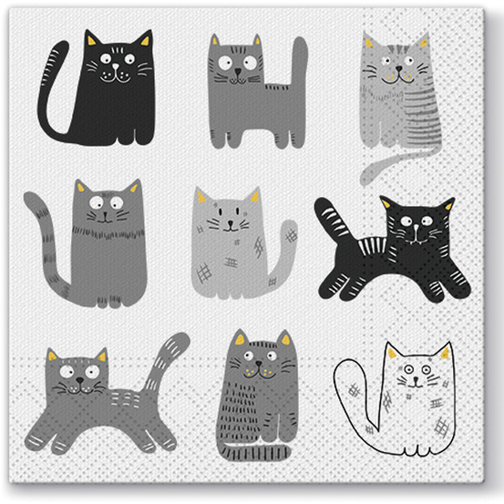 20 serviettes en papier 33 x 33 cm chats gris