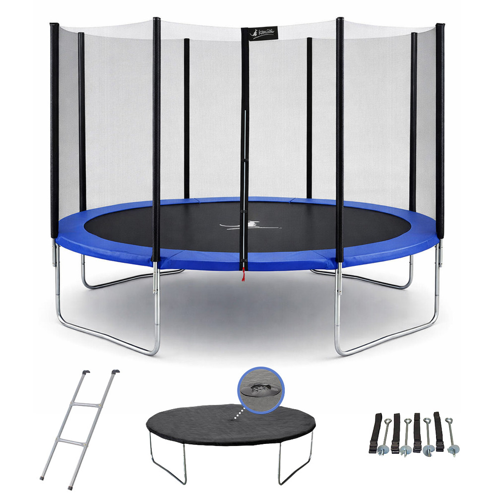 Trampoline rond bleu ø430cm avec filet, échelle, bâche et kit ancrage