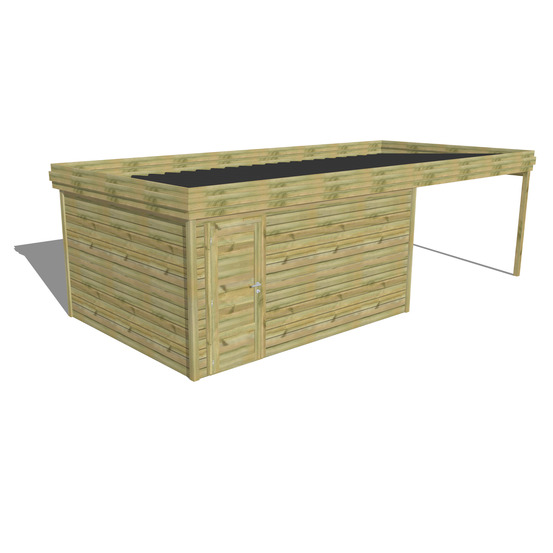 Abri de jardin bois pin traité autoclave 27mm - 7,84x3,44m / 27m2 - bac acier - abri français