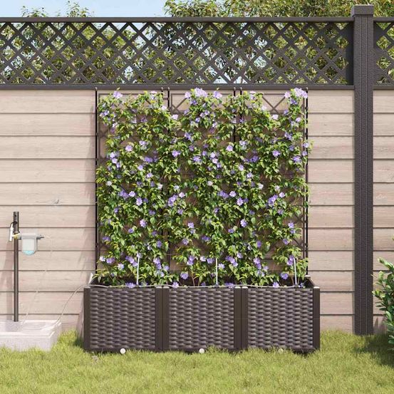 Jardinière haute avec treillis et système d'irrigation acier marron 120x40x142 cm