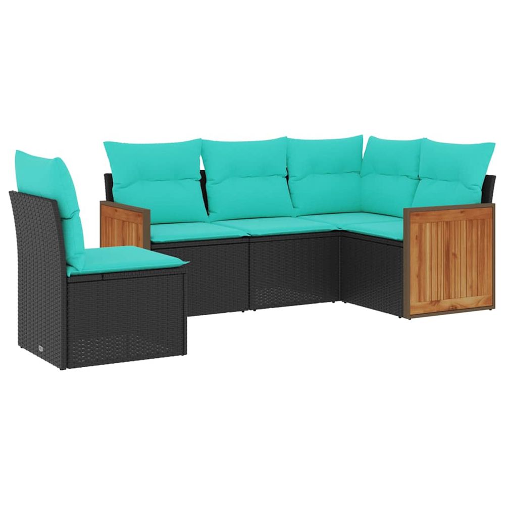 Salon de jardin 5 pcs avec coussins noir résine tressée