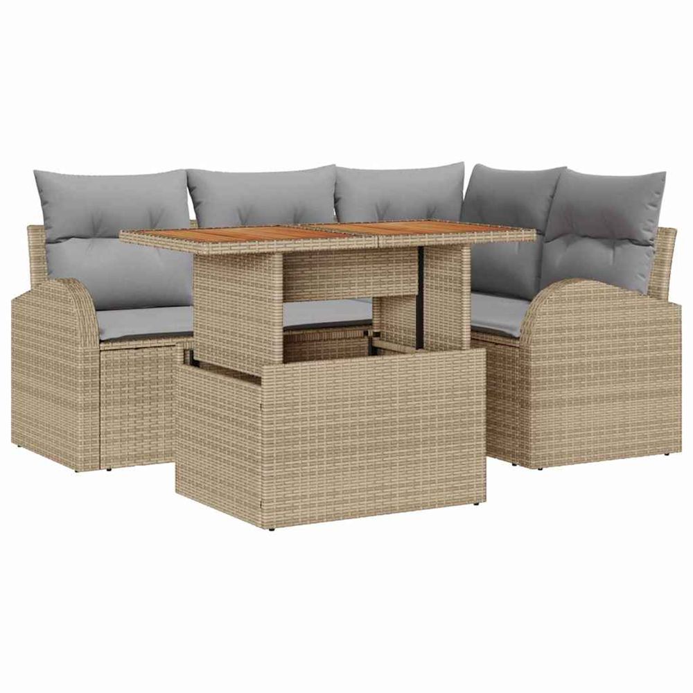 Ensemble de canapé de jardin 5 pc beige poly rotin