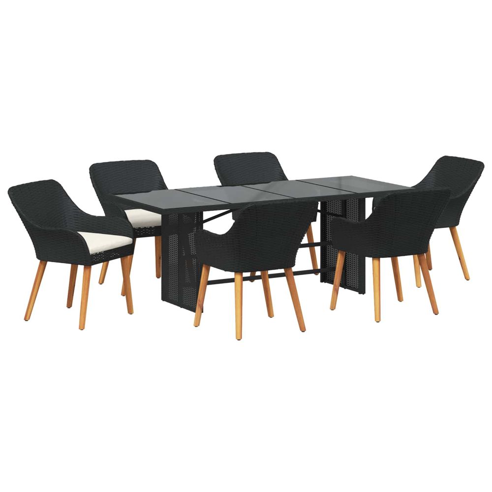 Ensemble de salle à manger pour jardin 7 pc noir polyrotin