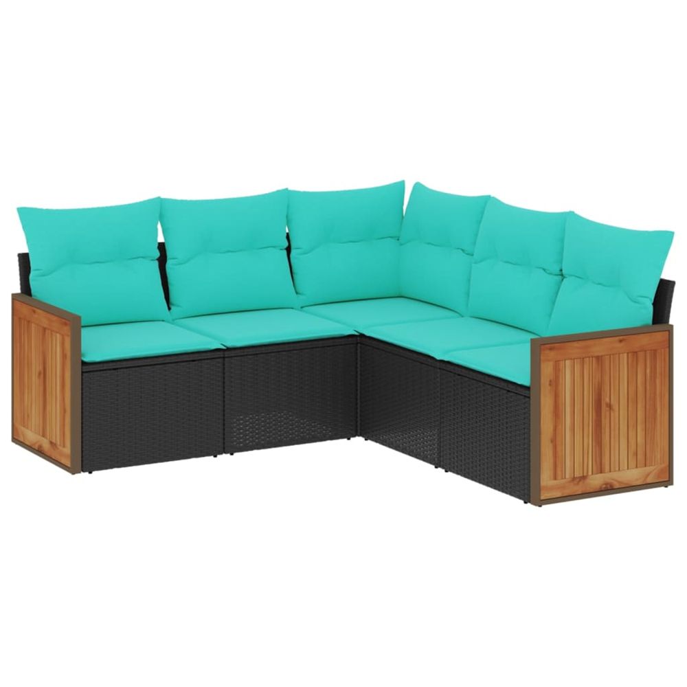 Salon de jardin 5 pcs avec coussins noir résine tressée