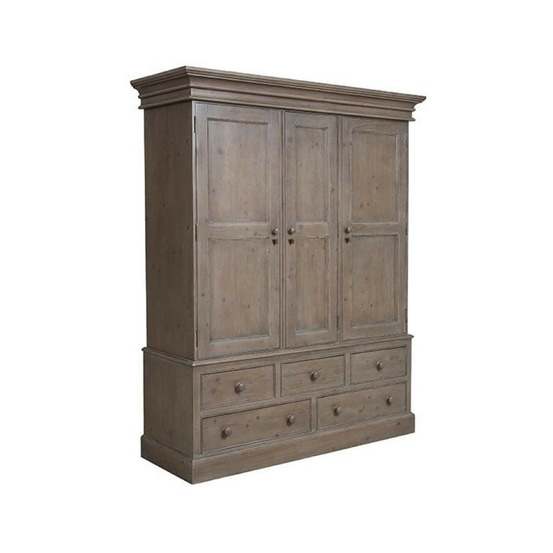 Armoire penderie 3 portes 5 tiroirs bois marron - natural interior's