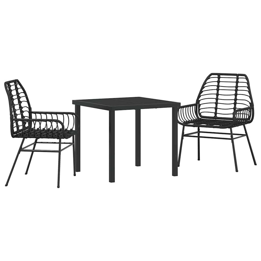 Ensemble de salle à manger pour jardin 3 pcs noir polyrotin