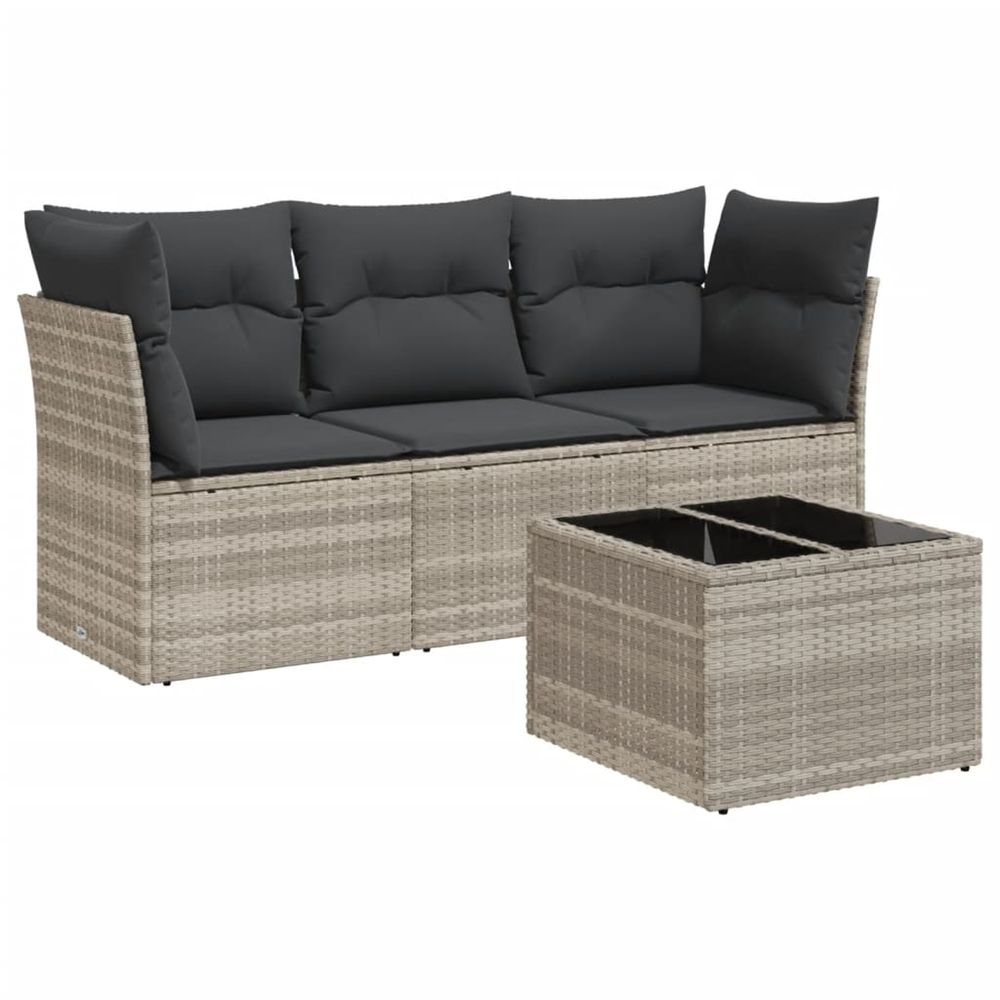 Salon de jardin 4 pcs avec coussins gris clair résine tressée