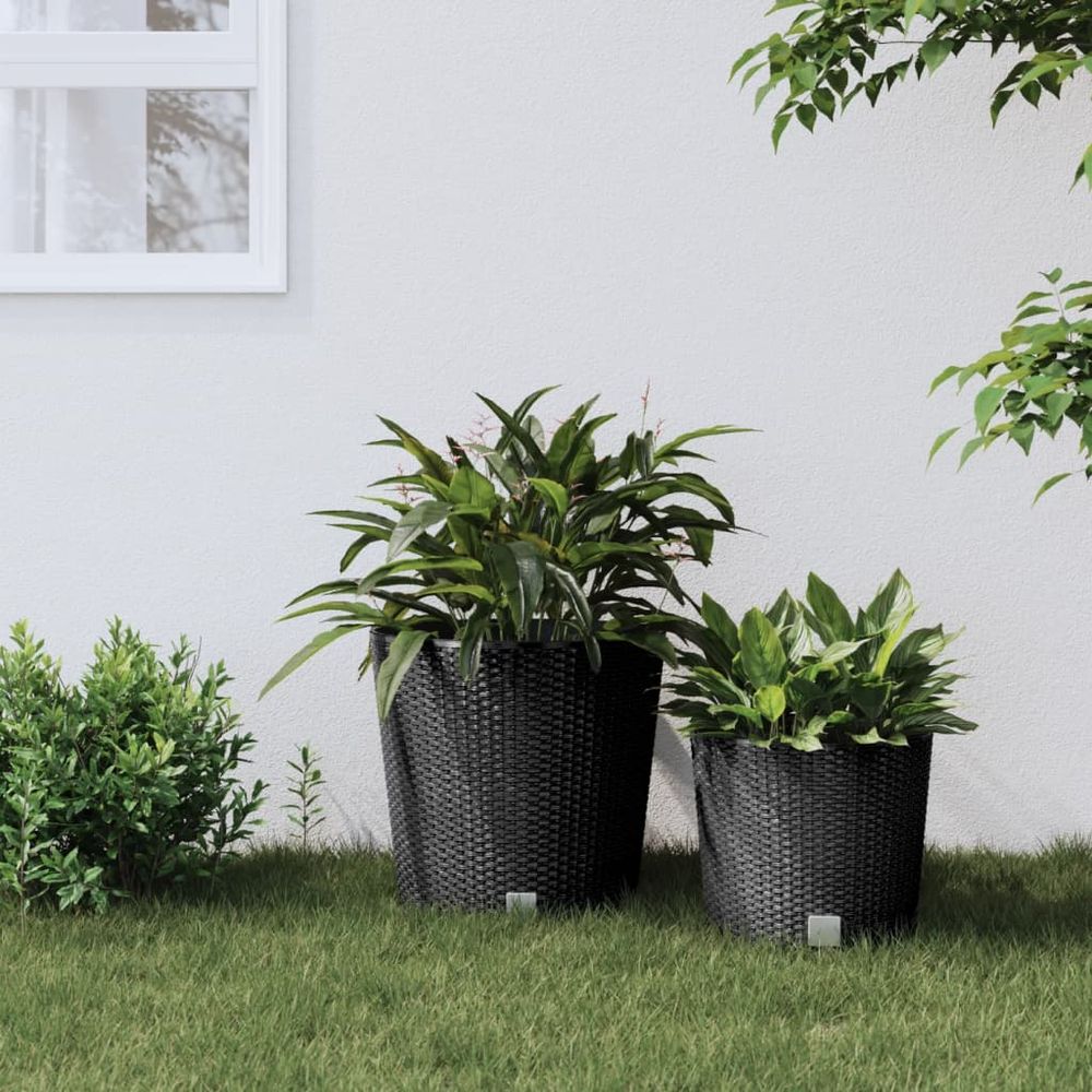 Jardinière ronde pp aspect rotin balcon design anthracite 40cm