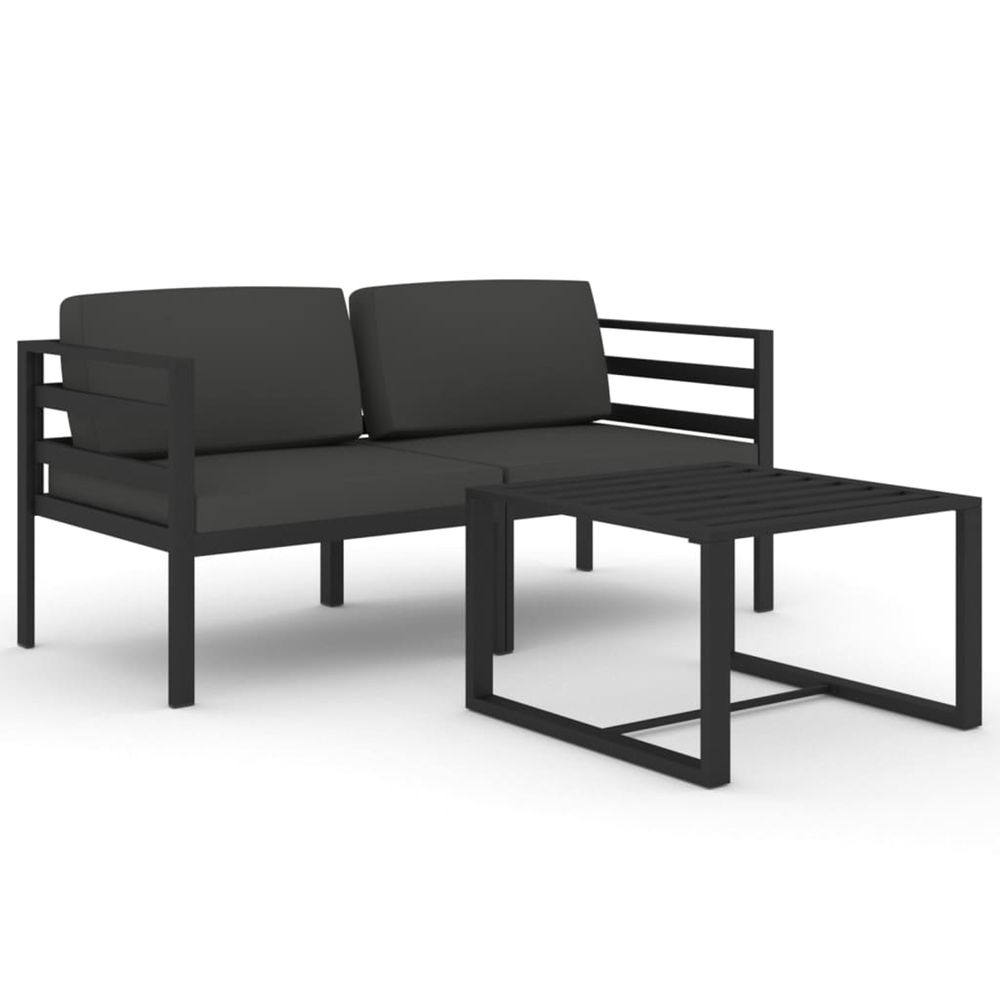 Salon de jardin 3 pcs avec coussins aluminium anthracite