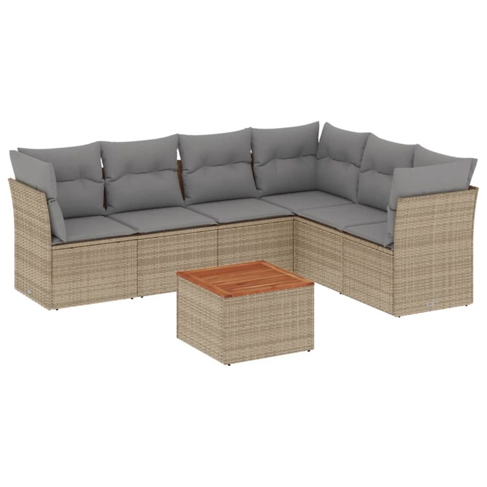 Salon de jardin avec coussins 7 pcs beige résine tressée