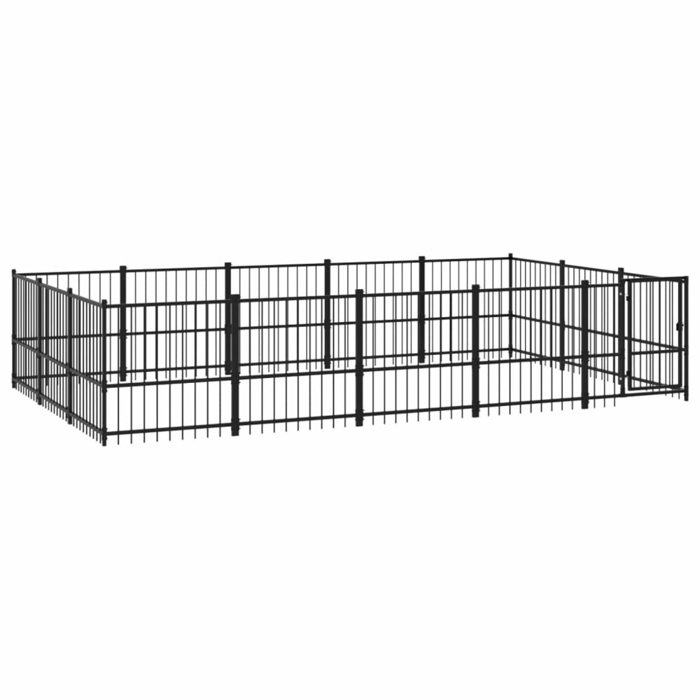 Chenil cage enclos pac animaux d'extérieur pour chiens acier 14,11 m² noir