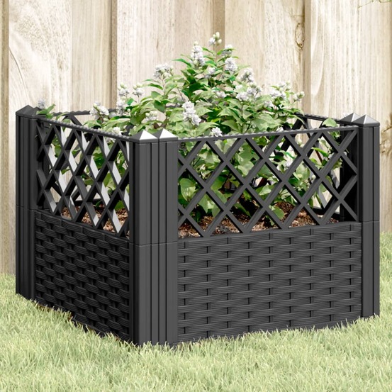 Jardinière avec piquets noir 43,5x43,5x43,5 cm pp