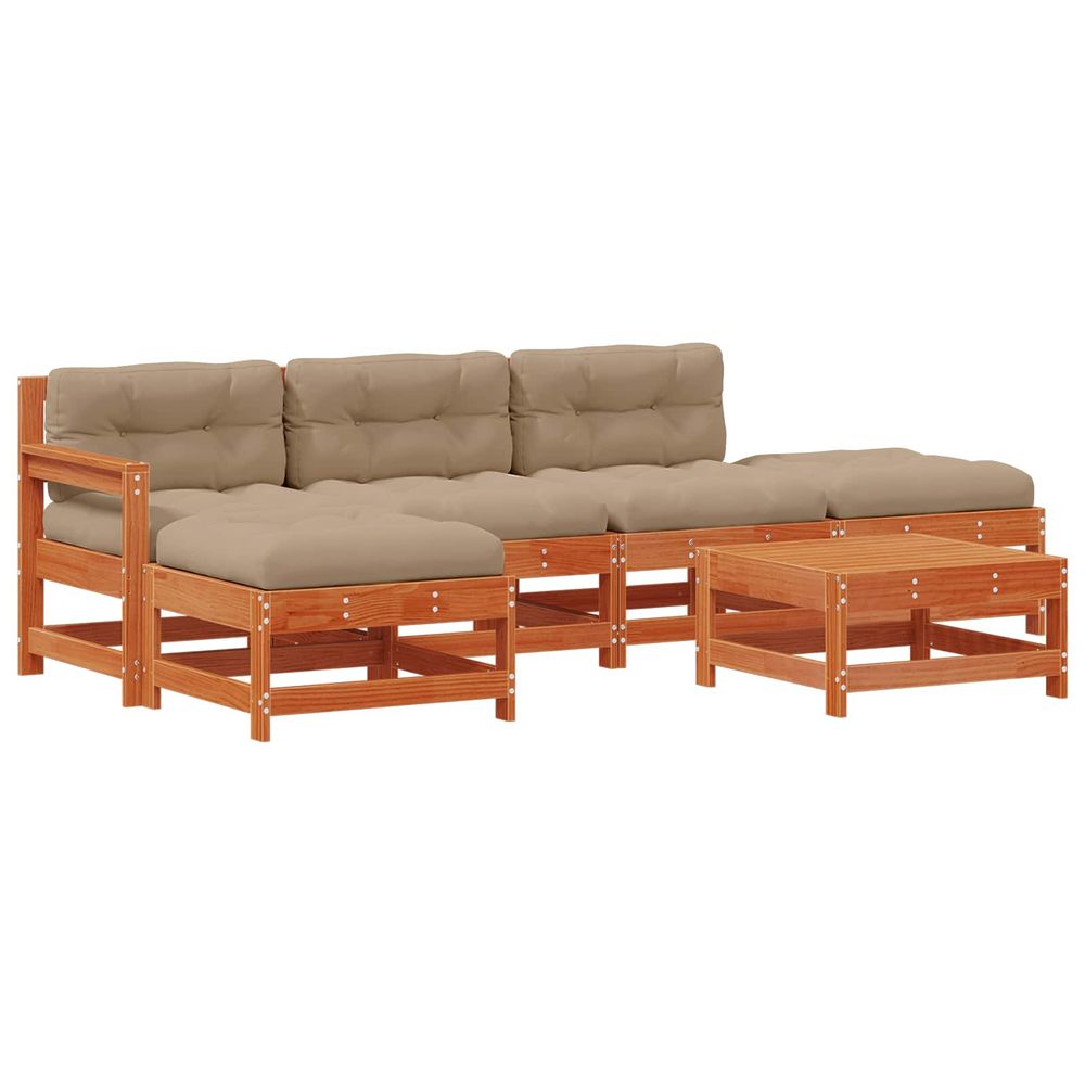 Ensemble de salon de jardin 6 pc brun cire bois de pin massif