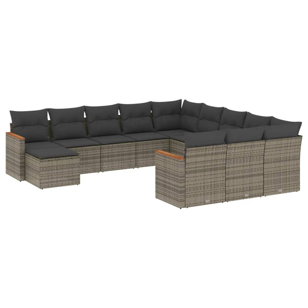 Salon de jardin avec coussins 12 pcs gris résine tressée