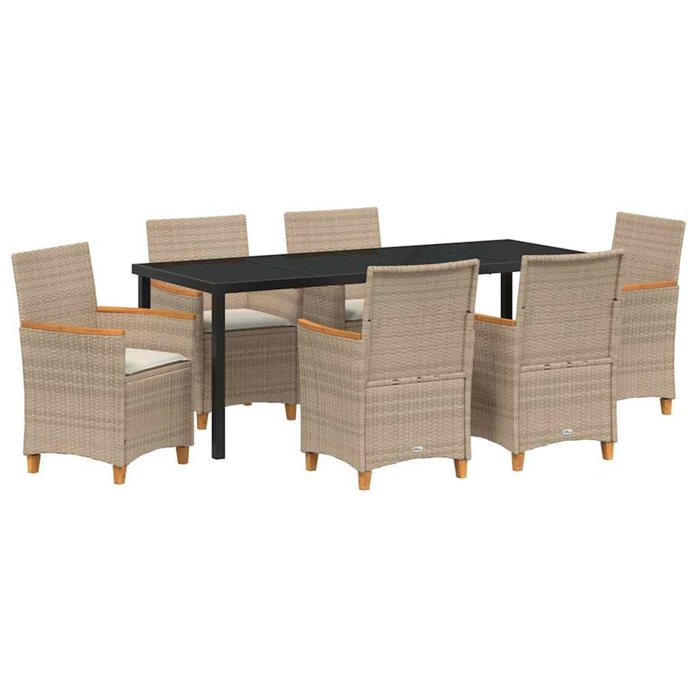 Ensemble de salle à manger pour jardin 7 pcs beige polyrotin