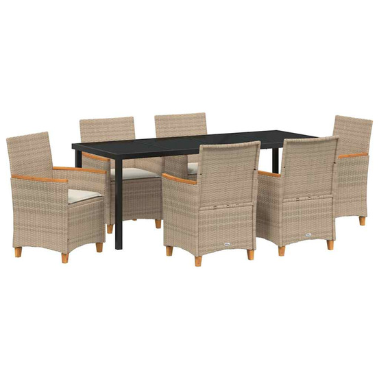 Ensemble de salle à manger pour jardin 7 pcs beige polyrotin