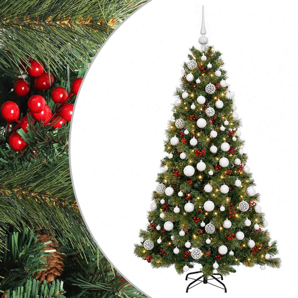 Sapin de noël artificiel avec boules 180 cm 300 led blanc chaud