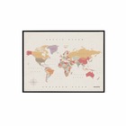 Carte du monde en liège – carte boisée aquarelle tropicale / 60 x 45 cm / cadre noir