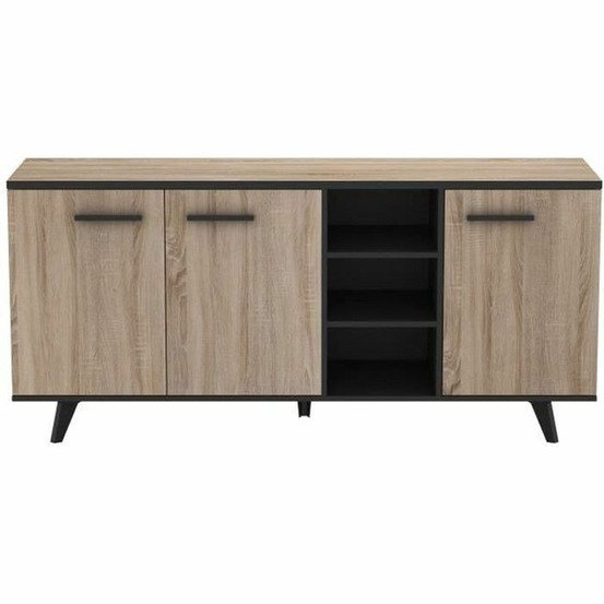 Buffet bas contemporain chêne brossé et noir mat 161 cm