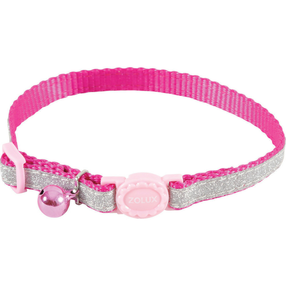 Collier shiny nylon réglable de 17 à 30 cm rose pour chat