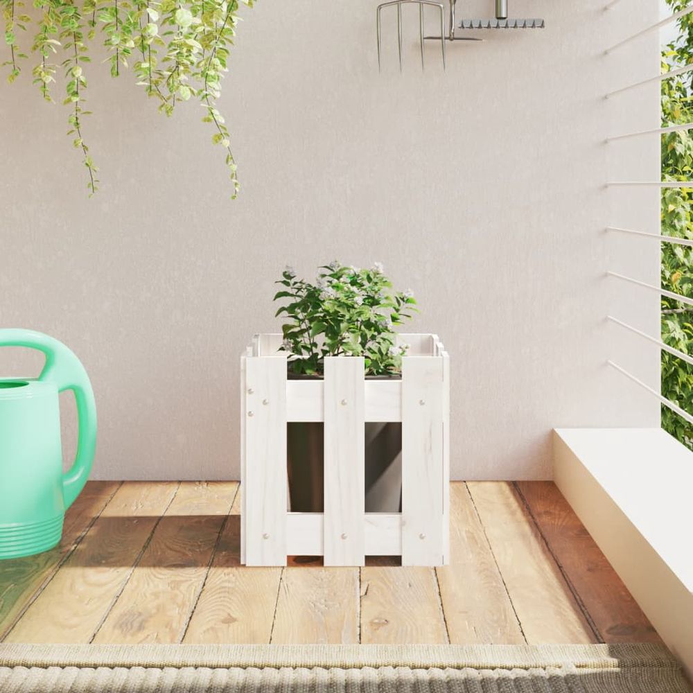Jardinière carrée pin massif pour extérieur finition blanche 30x30x30 cm