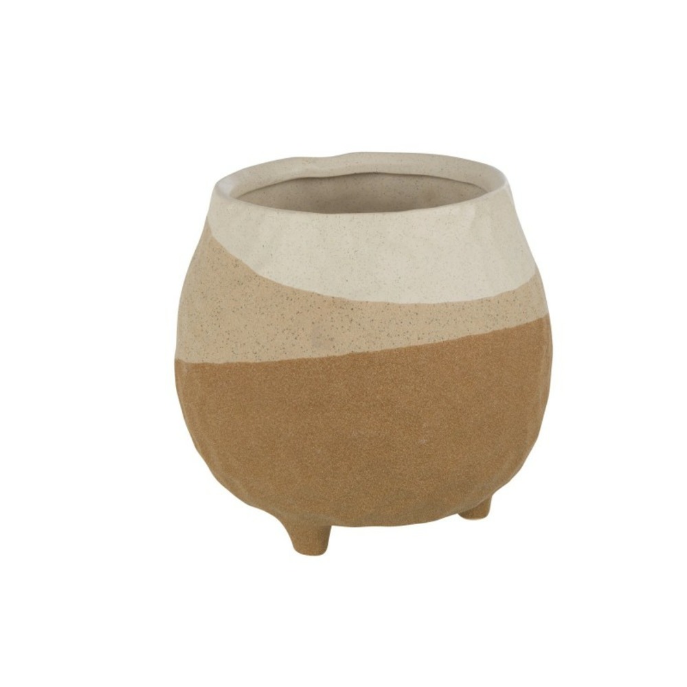 Cache-pot sur pied en poterie beige/marron clair 16x16x15.5 cm