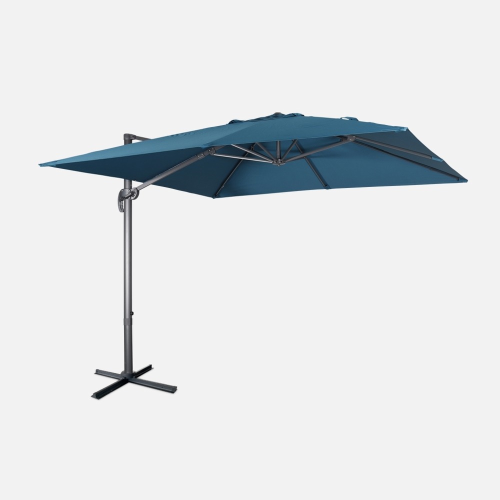 Parasol déporté carré 3x3m haut de gamme excentré inclinable rotatif à 360°