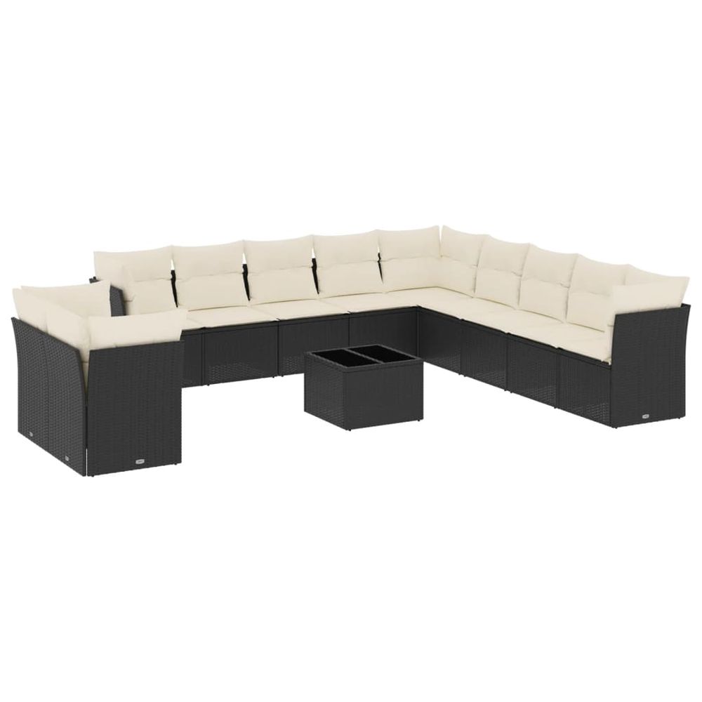 Salon de jardin 12 pcs avec coussins noir résine tressée