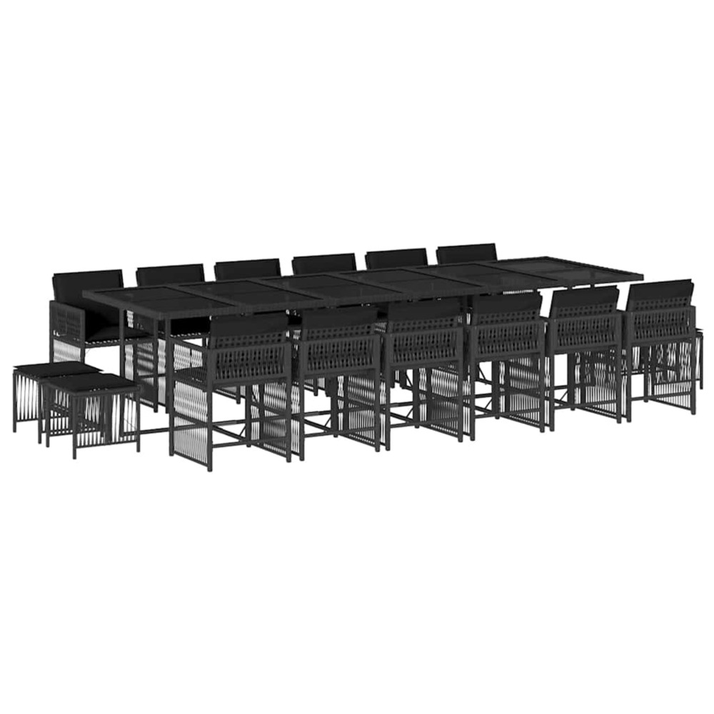 Ensemble à manger de jardin 17 pcs coussins noir résine tressée
