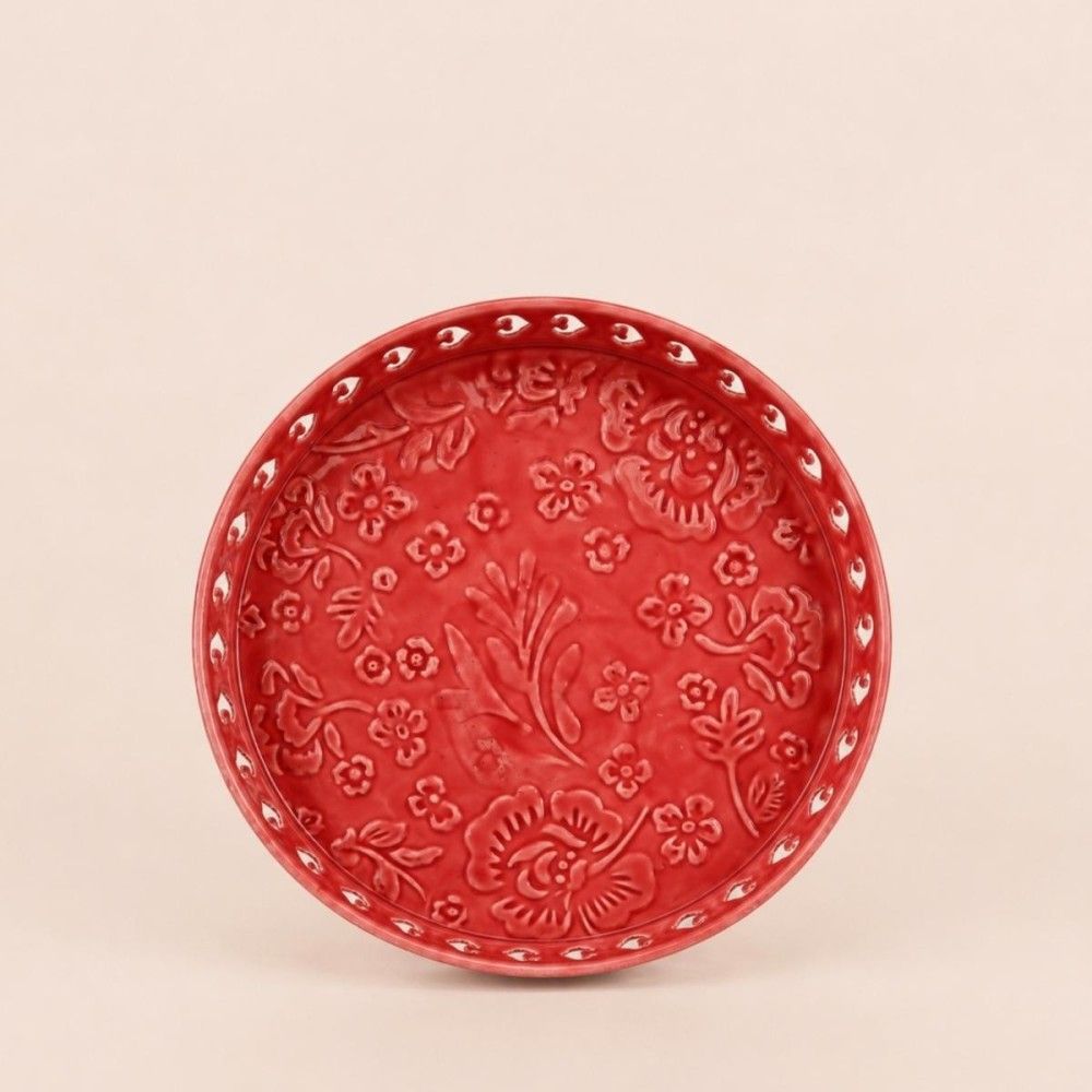 Plateau en métal avec motifs en relief rose 31cm
