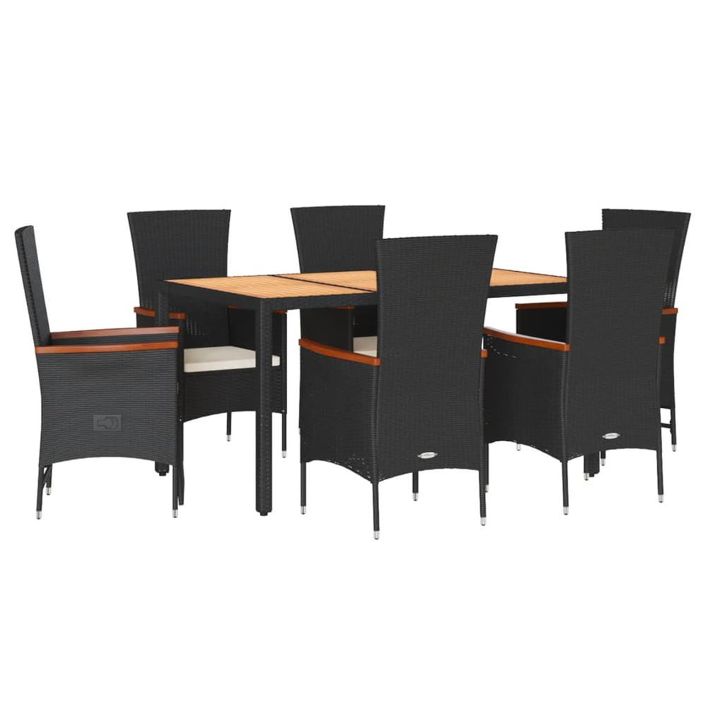 Ensemble à manger de jardin coussins 7pcs noir résine tressée